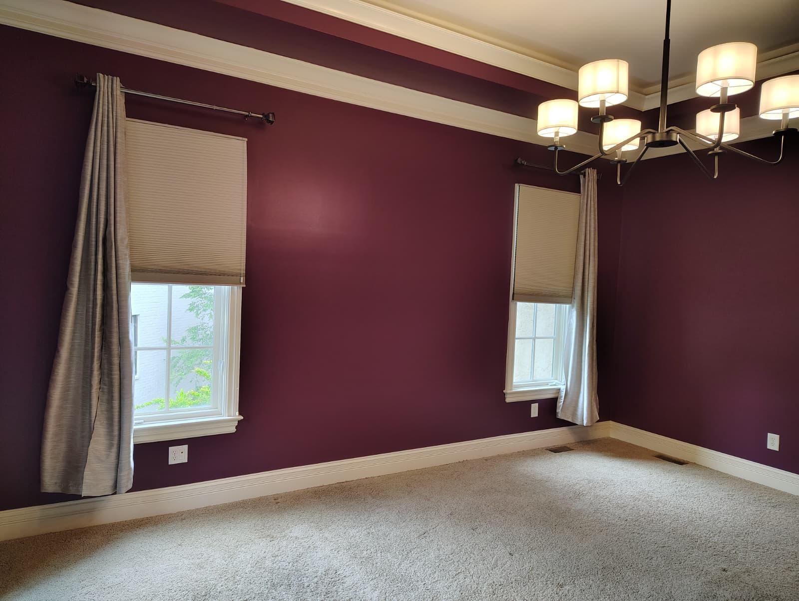 Accent wall painting with tray ceiling and white trim detail