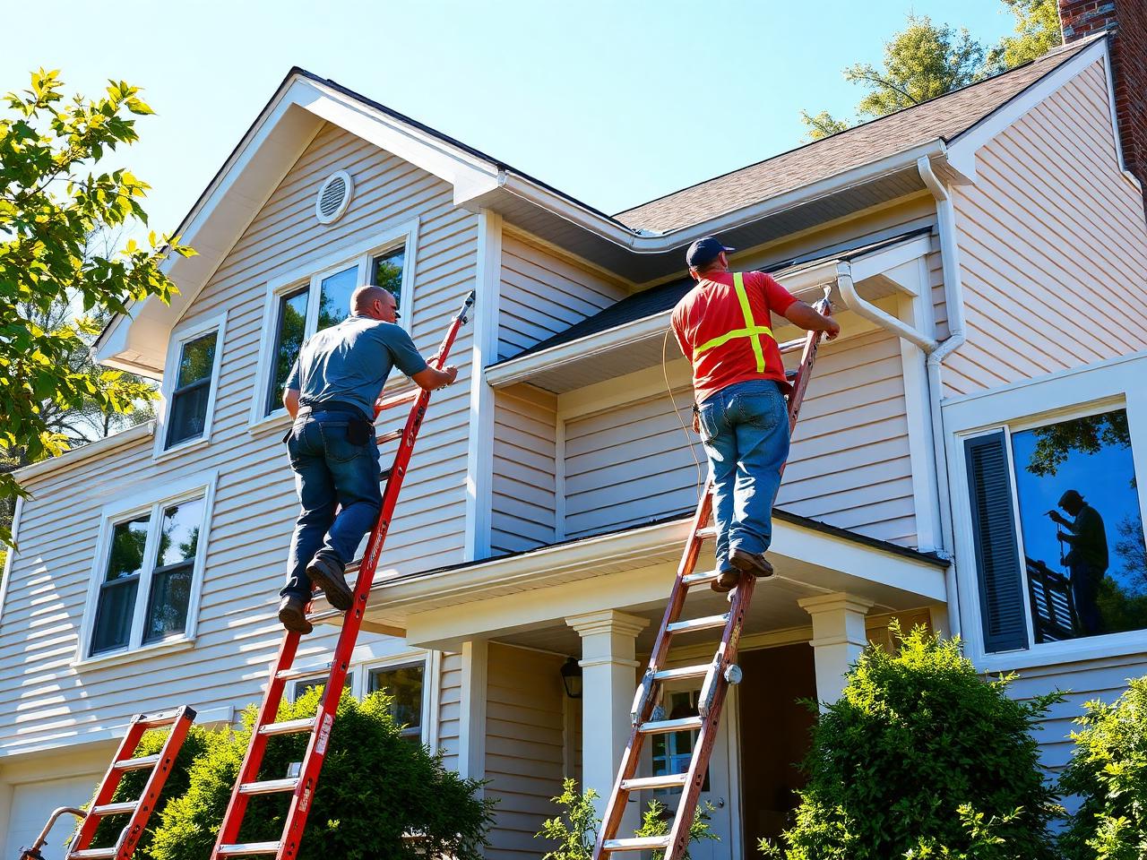 Professional painters painting the exterior of a New Jersey home